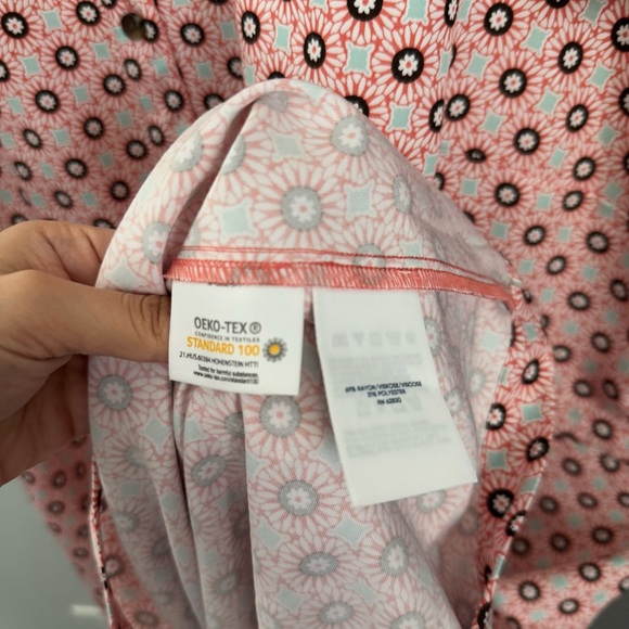 Lands’ End 3X Button Front Shirt Dress Wood Lily Medallion Tile Orange - Picture 6 of 10